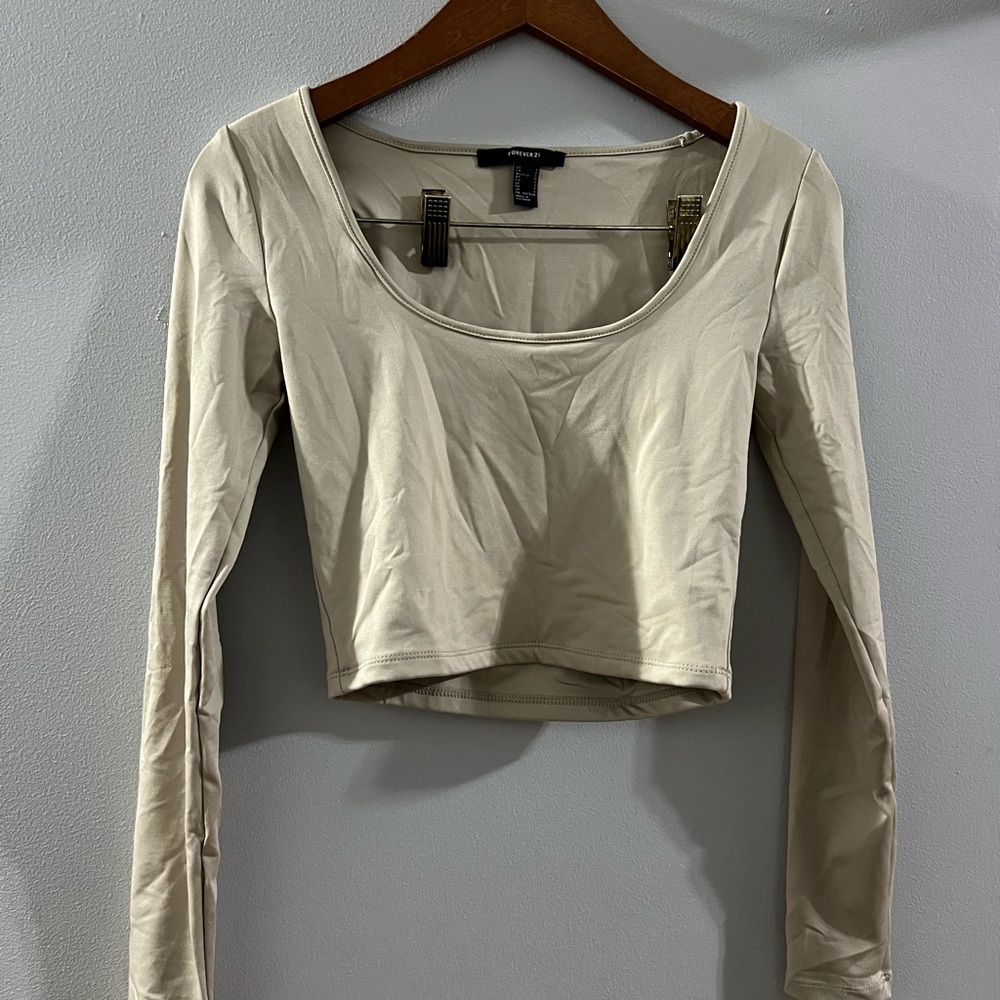 Forever 21 Cream Long Sleeve Bodysuit